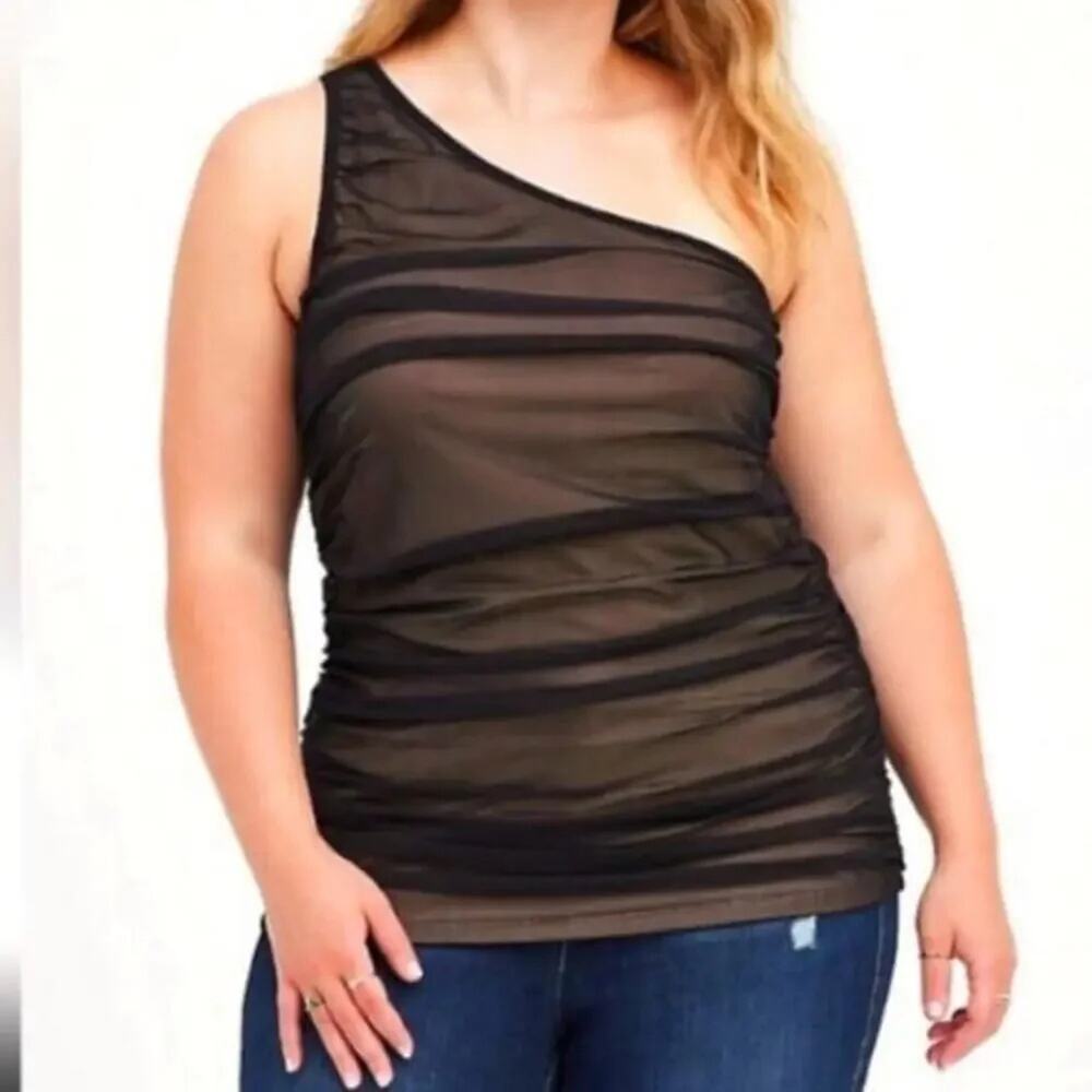 Torrid Ruched Mesh One Shoulder Contrast Lining Top Size 2X NWT